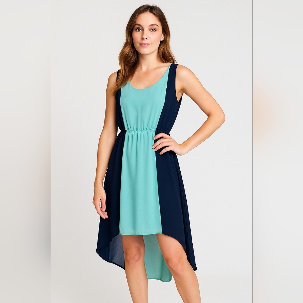 Forever 21 Teal & Navy Colorblock High-Low Dress Size S